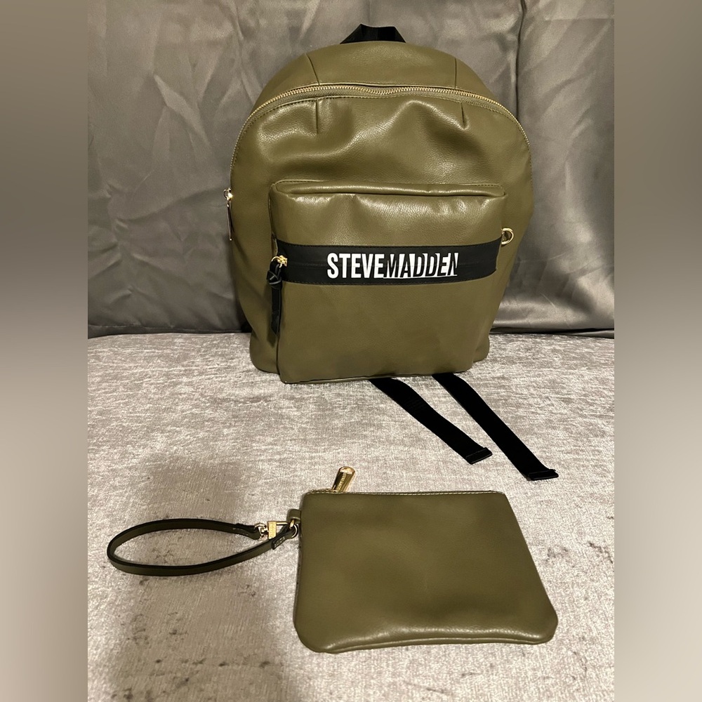 Steve Madden Backpack Olive Green Black Wristlet Bag Adjustable Strap